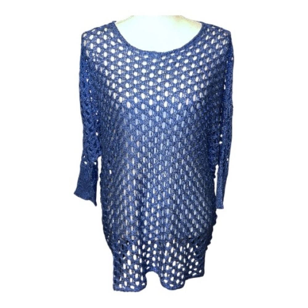 Simply Noelle women’s blue crochet top with sequins beach cover up